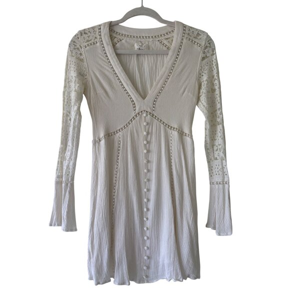Lost + Wander Lace Crochet  V-Neck Tunic Dress White With Long Sleeves - Picture 2 of 13
